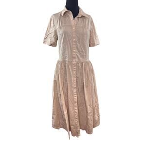 STAUD Beige Flared Shirt Dress Collared Short Sleeve Button-Up Size Medium M